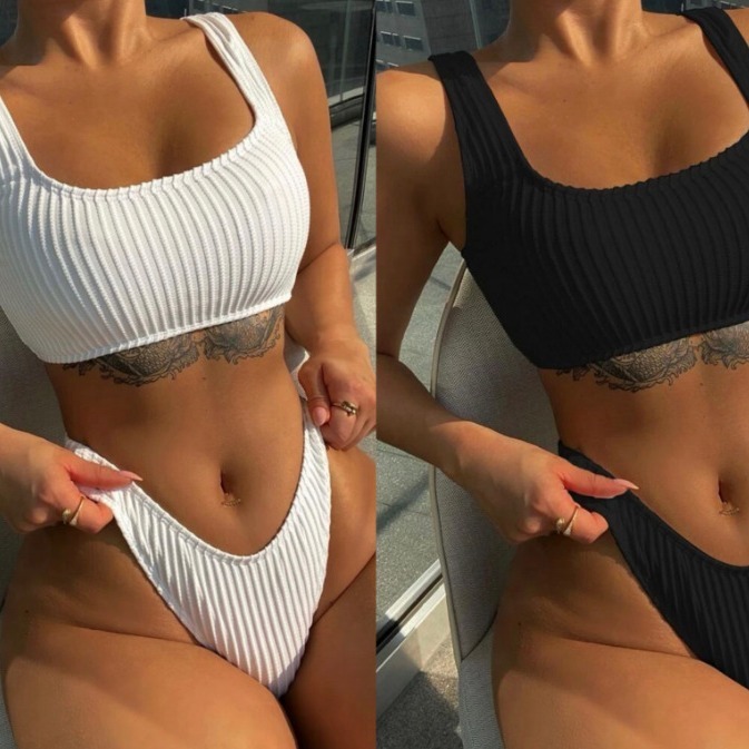 2024年欧美新款性感分体沙滩纯色泳装Solid color beach swimsuit