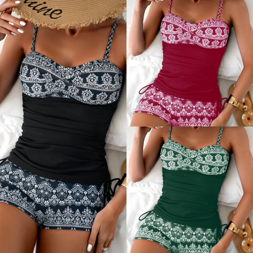 女士分体坦基尼泳装高腰印花性感