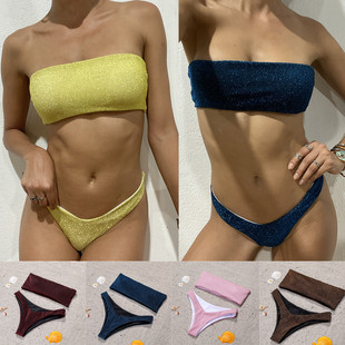 金银丝面料性感抹胸高腰比基尼泳衣速干泳衣 drying bikini Quick