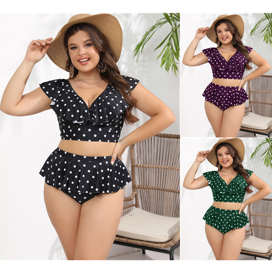 欧美胖荷叶边波点泳装性感大码泳衣加大比基尼女士Sexy swimsuit