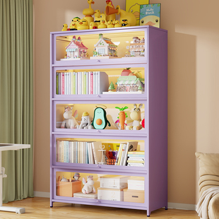 波丽美钢制风信紫书柜带玻璃门痛柜书架收纳柜防尘展示置物架
