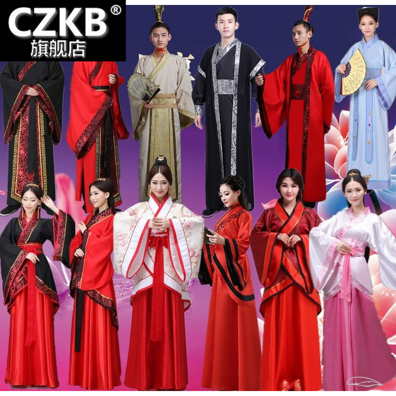 古装汉服双绕曲裾唐装表演服国学