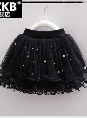 春款儿童莎莎裙半身百搭短裙女童网纱裙手工钉珠裙子蓬蓬裙四季。