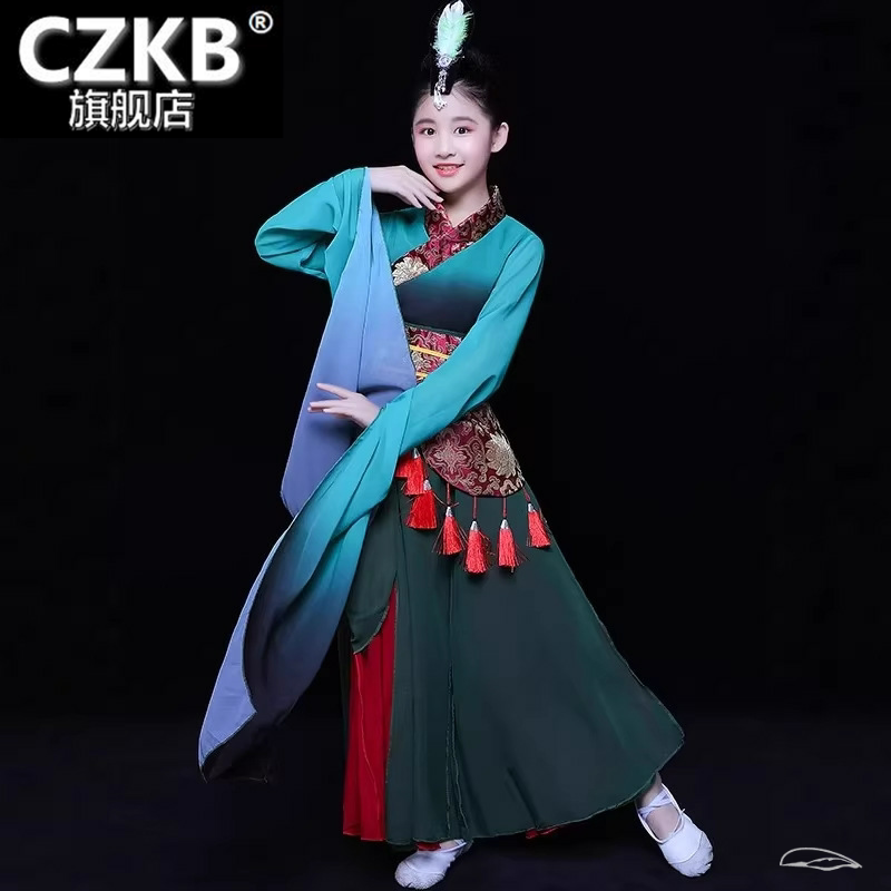 儿童水袖演出服女采薇舞蹈服汉服