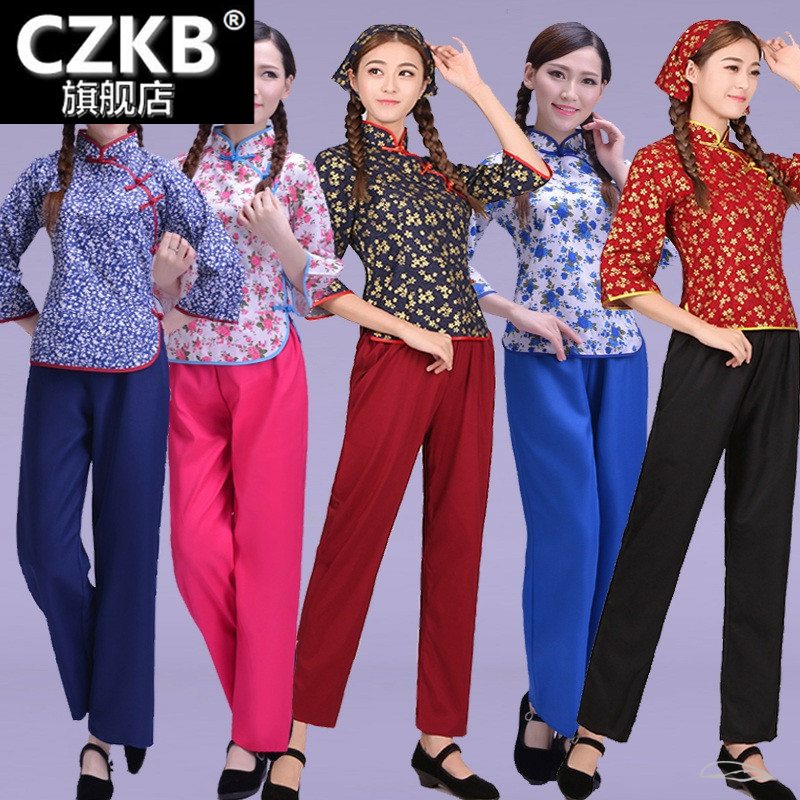 十送红军演出服装女舞蹈演出服村姑衣服女碎花伴娘服阿庆嫂演出服