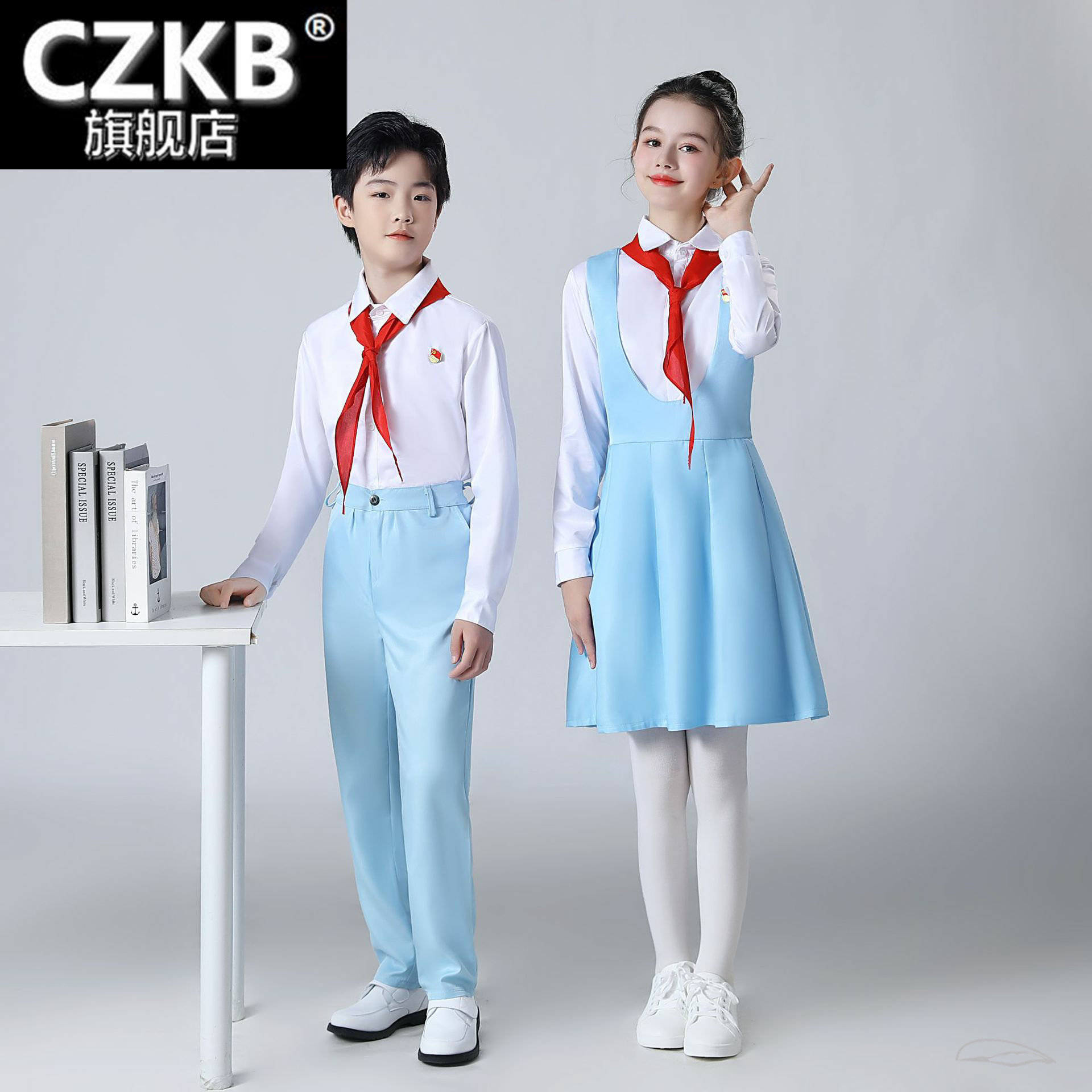 蓝色合唱服儿童合唱服演出服中小学生诗歌朗诵服装制服冯琳同款