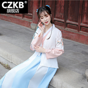 汉服女古装改良日常春夏超仙交领清新淡雅学生中国风长裙古风套装
