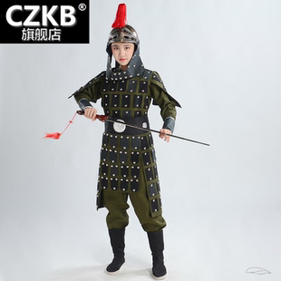 。儿童古装盔甲古代侍卫兵马俑演出服三国汉唐宋朝清朝小将铠甲小