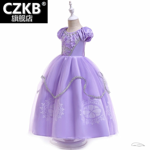 公主裙Sofia欧美连衣裙女童礼服泡泡袖公主裙六一表演服裙子