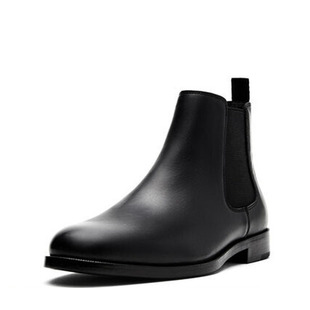 MzasinoDraeven男鞋 黑色牛皮切尔西靴MD舒适平底短靴真皮男靴子