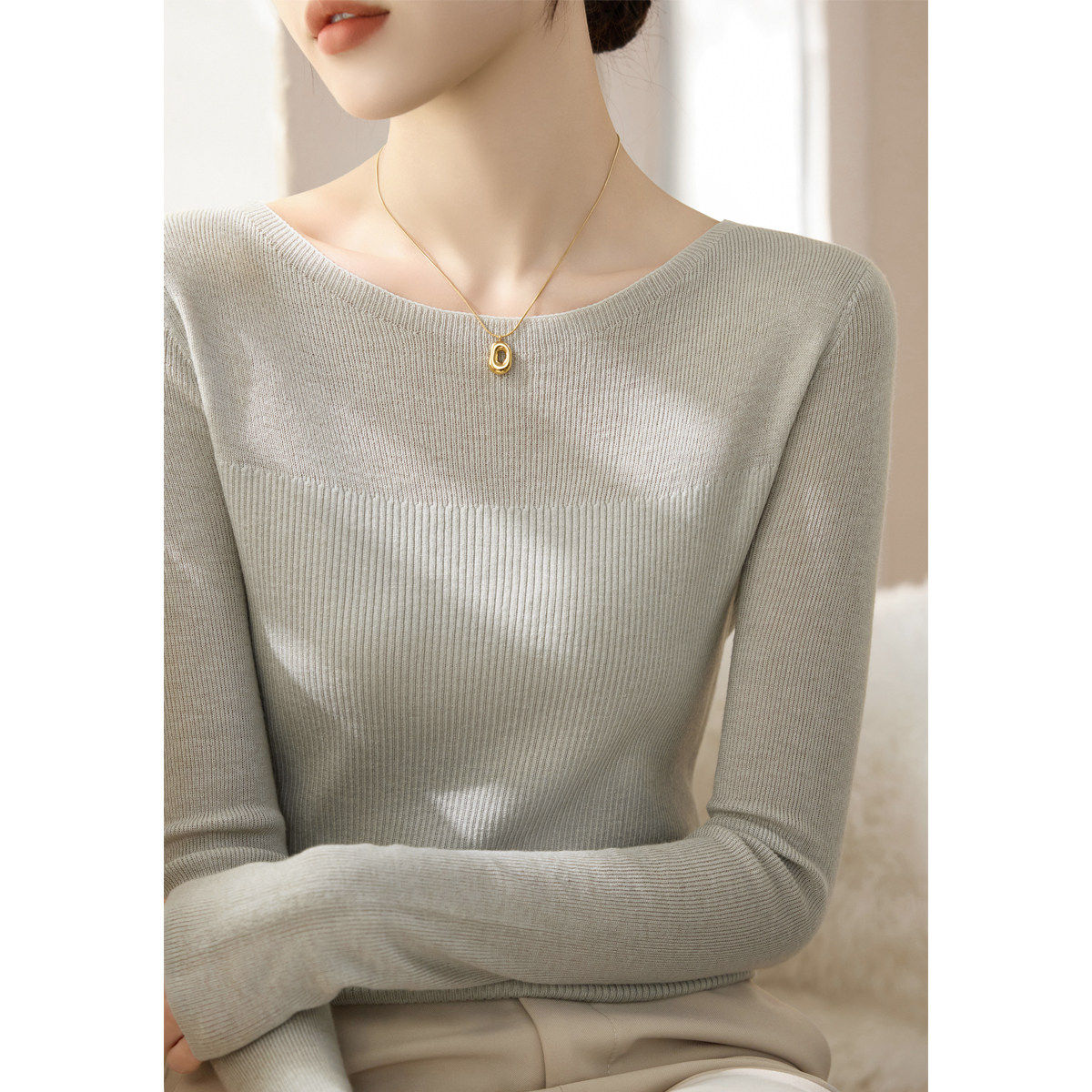 高级内搭针织打底衫毛衣女装秋冬2025新款纯色一字肩长袖正肩上衣