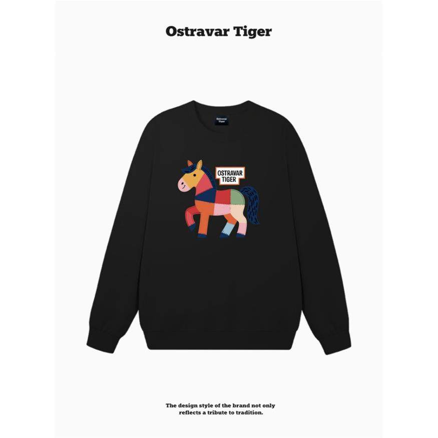 专柜新款 Ostravar Tiger潮牌2025秋冬情侣圆领无帽男女卫衣外套