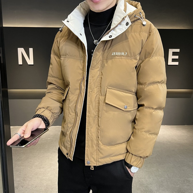 连帽羽绒服男新款冬季短款修身加厚帅气男士工装保暖潮外套