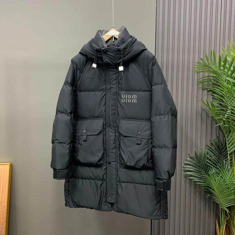 白鸭绒羽绒服冬季韩版休闲工装男士连帽外套纯色保暖潮流舒适上衣