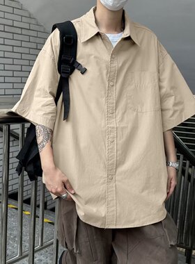 BreakFree衬衫男款短袖夏外穿日系潮牌百搭翻领半袖痞帅工装外套