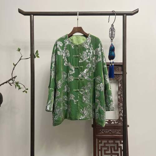 【冷清州】重工刺绣真丝丝绒阔版加棉加厚棉服W50243