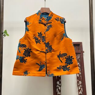 【橙韵】全熟丝非遗漳绒锻缎新中式坎肩M40158