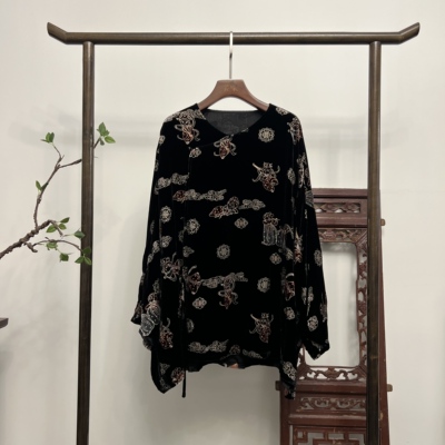 【唐宫侍女】新中式秋冬桑蚕丝丝绒显瘦百搭上衣X70202
