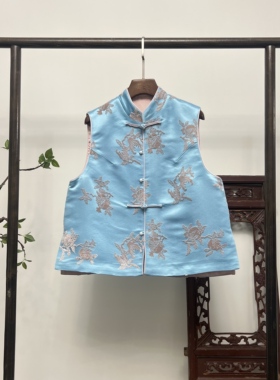 【福寿三多】非遗全熟丝漳绒缎手工马甲M40159