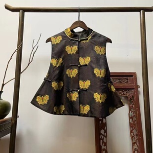M40061 非遗宋锦高端马夹女士坎肩外套宽松无袖 黑金蝴蝶