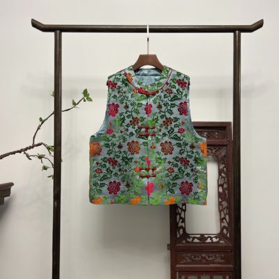 【缠枝牡丹花】全熟丝漳绒缎马夹新中式桑蚕丝坎肩M40137