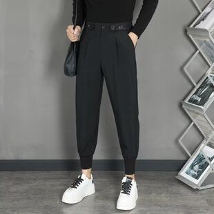 男士秋冬修身束脚小西裤垂感修身九分西装裤休闲九分裤子男休闲裤