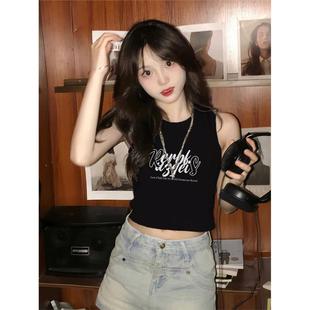 大尺码 上衣小背心女夏季 胖mm显瘦黑色性感辣妹外穿T 百搭无袖 美式