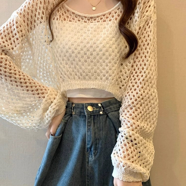 镂空短款防晒罩衫女2025夏季薄款外穿小衫miu露肩针织衫短款上衣