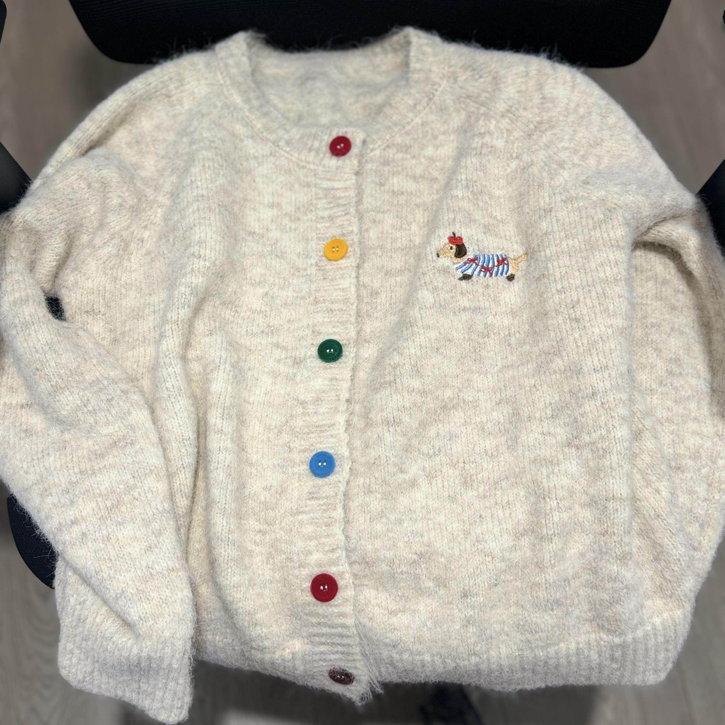 秋冬糖果色扣子毛衣开衫女小狗刺绣软糯外套甜美百搭美式复古上衣