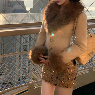 女2025秋冬新品 亮片半裙套装 高级感两件套裙子 毛呢外套 摩登主义