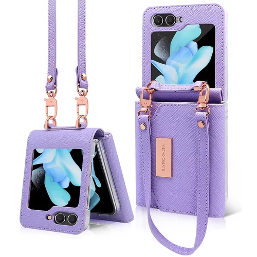 适用三星zFlip6手机壳日韩时尚挂绳卡包Flip5手提腕带钱包手机套