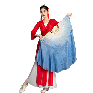 古典真丝舞蹈扇子广场加长渐变色双面胶州秧歌紫色中国风跳舞扇子