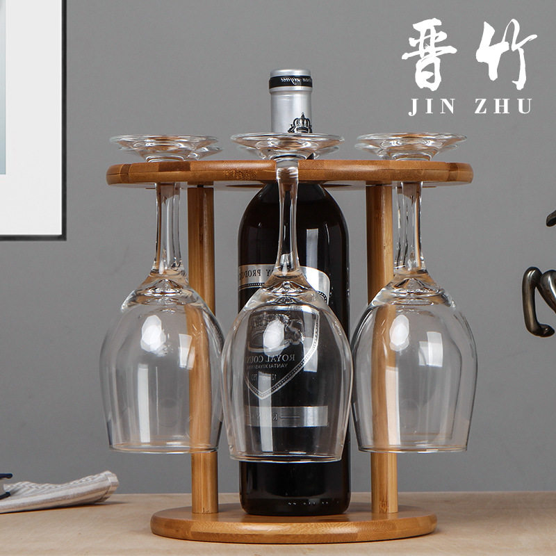 欧式实木竹质创意倒挂红酒杯架子家用高脚玻璃水杯葡萄酒悬挂摆件
