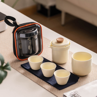 便携式 户外一壶三杯露营随身陶瓷功夫泡茶壶快客杯 旅行茶具小套装