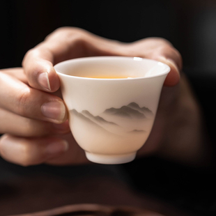 羊脂玉白瓷茶杯主人杯单杯个人专用陶瓷功夫茶具品茗杯喝茶不烫手