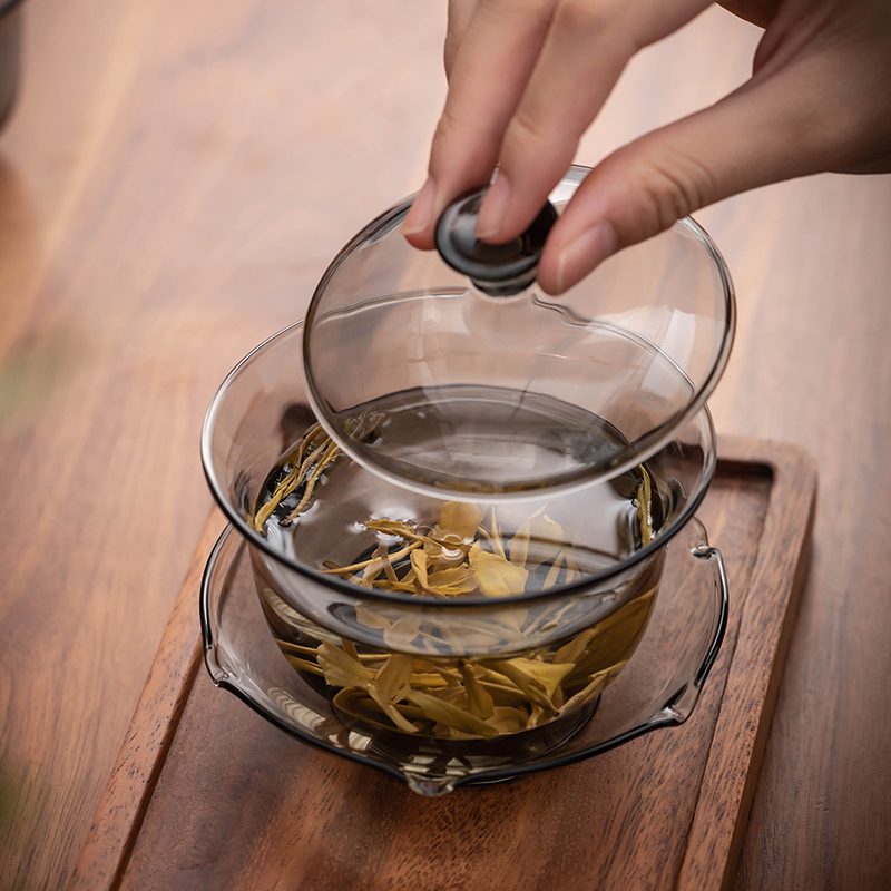 匠序烟灰色玻璃盖碗泡茶器