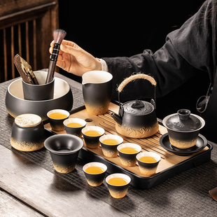 粗陶茶具套装 2025新款 家用轻奢高档办公室会客提梁泡茶壶功夫茶杯