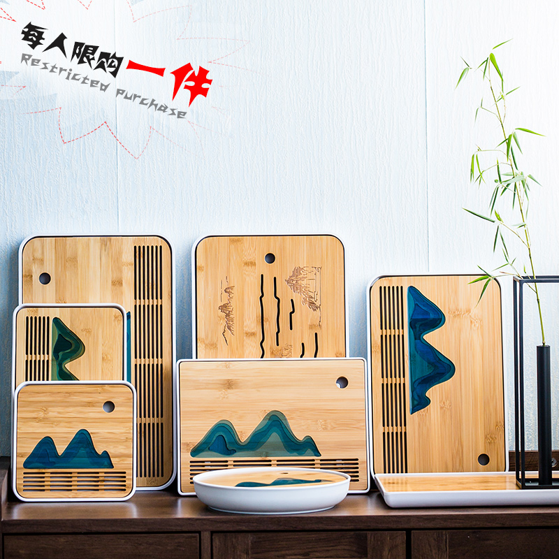 日式家用茶盘干泡盘沥竹制密胺