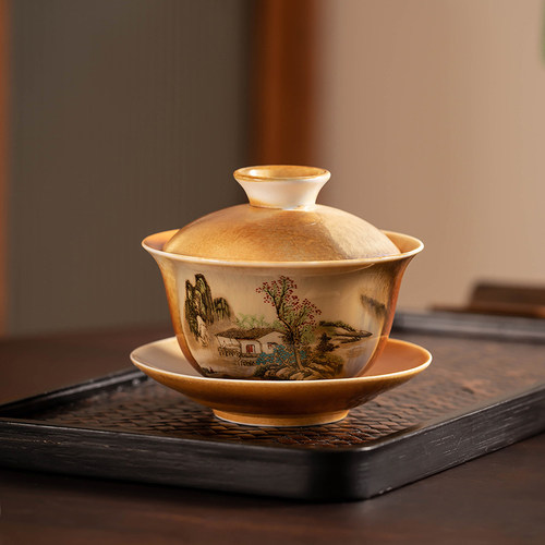 匠序柴烧大容量三才盖碗