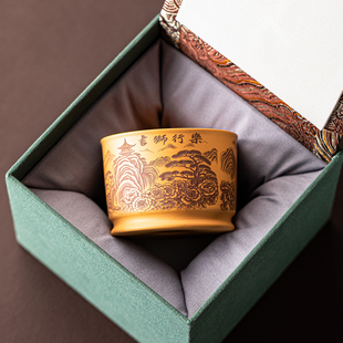 段泥雕刻吉狮行乐圆融杯单杯家用高档轻奢功夫泡茶杯个人专用喝茶