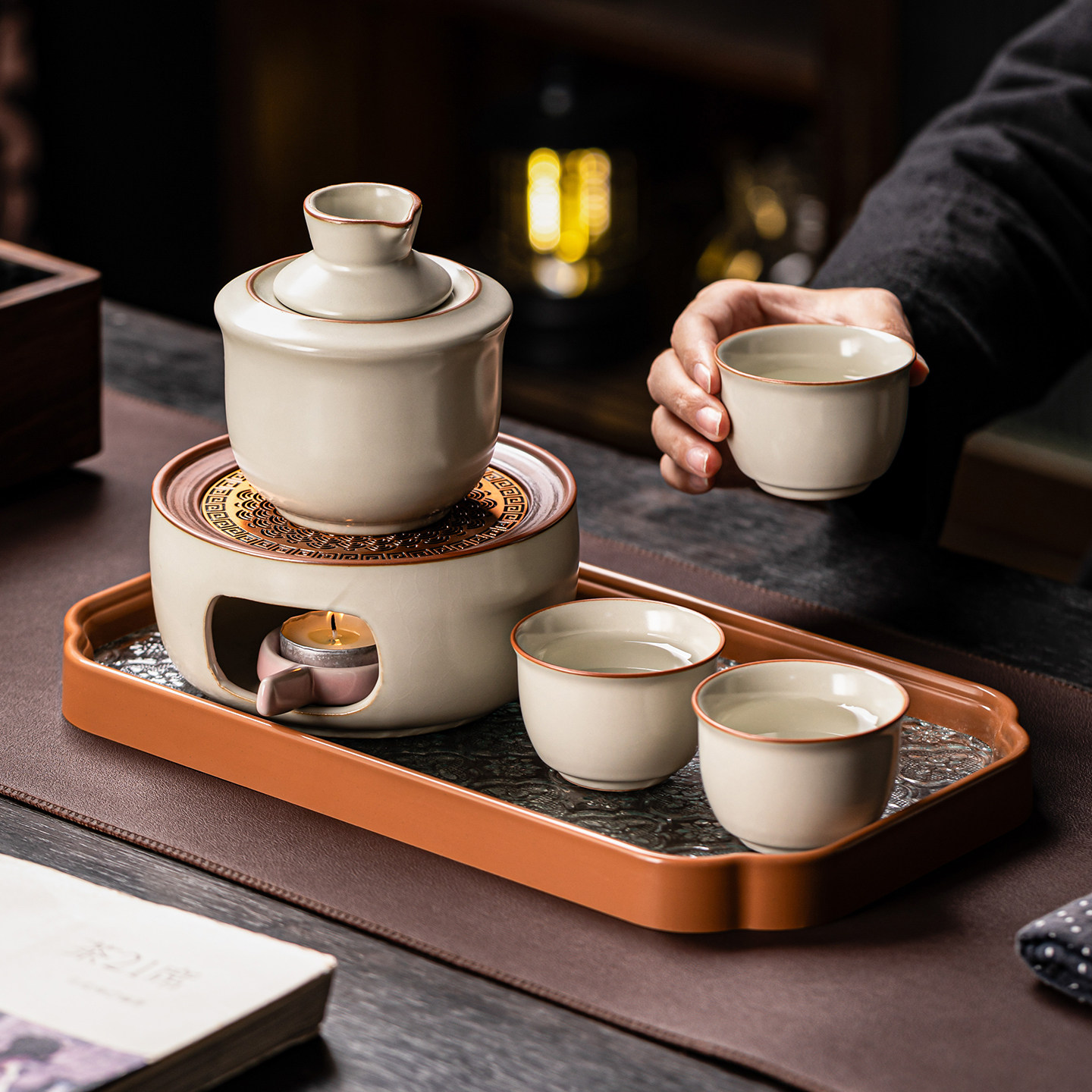 汝窑温酒壶酒具套装蜡烛台煮酒器图片