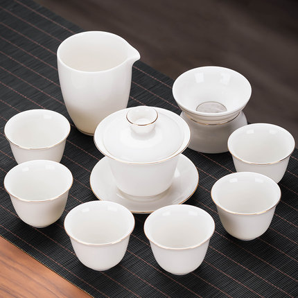 羊脂玉白瓷功夫茶具套装家用办公泡茶壶盖碗茶杯陶瓷轻奢高档送礼