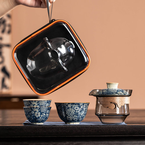 匠序玻璃旅行茶具套装高档手抓壶