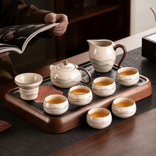 汝窑山河功夫茶具套装家用轻奢高档陶瓷泡茶壶茶杯办公室2026新款