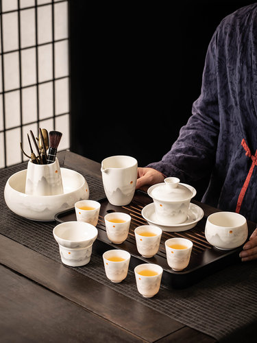 2025新板脂玉白瓷功夫茶具家用轻奢高端提壶盖碗茶杯全套