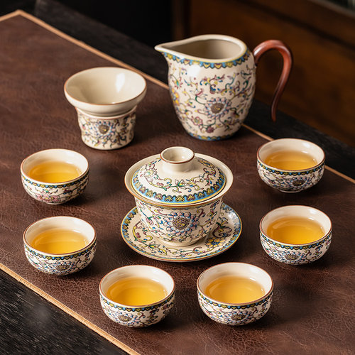 匠序汝窑珐琅彩功夫茶具茶盘套装