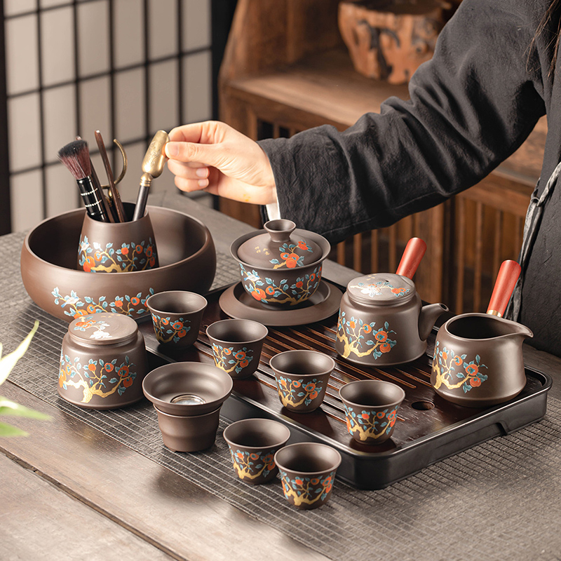 紫砂侧把壶功夫茶具套装家用客厅喝茶陶瓷盖碗茶杯茶盘办公室整套