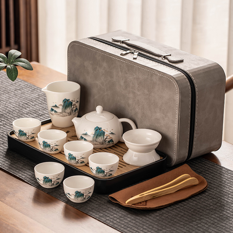 羊脂玉瓷旅行茶具套装家用户外露营陶瓷功夫茶壶便携式中秋节送礼
