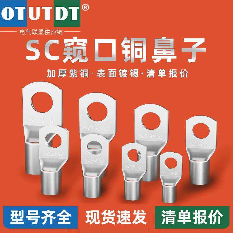 SC国标A级窥口鼻子紫铜镀锡冷压端子6/10/16/25/35/70/95平方线耳,五金/工具,接线柱,淘宝优惠券,粉丝福利购,淘宝优惠卷