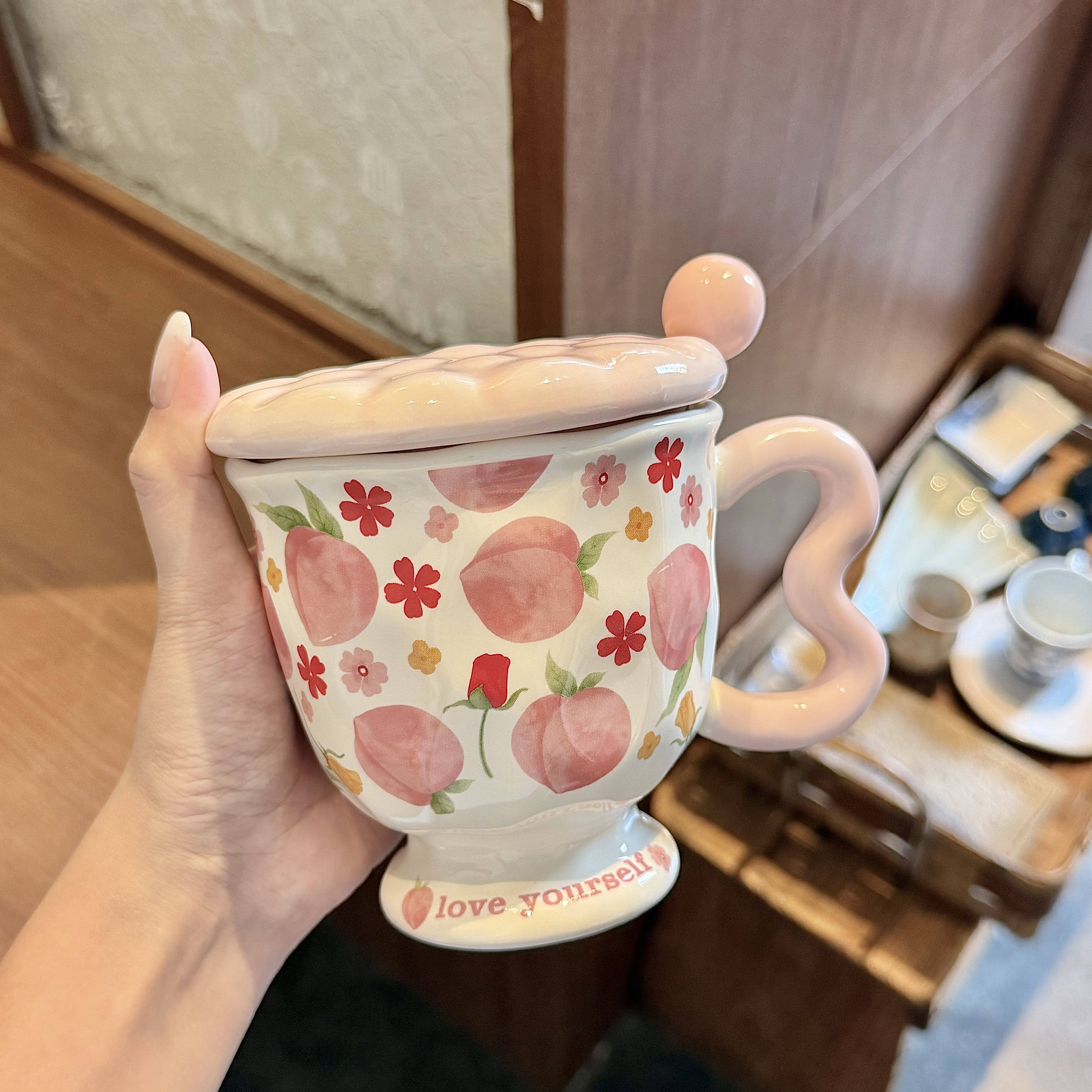 陶瓷杯子带盖带勺子高颜值马克杯大容量水杯女家用办公室咖啡茶杯